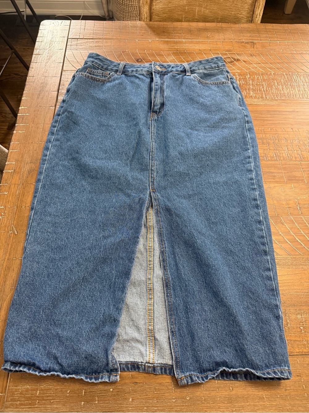SHEIN Blue Straight-Leg Denim Skirt with Front Slit
